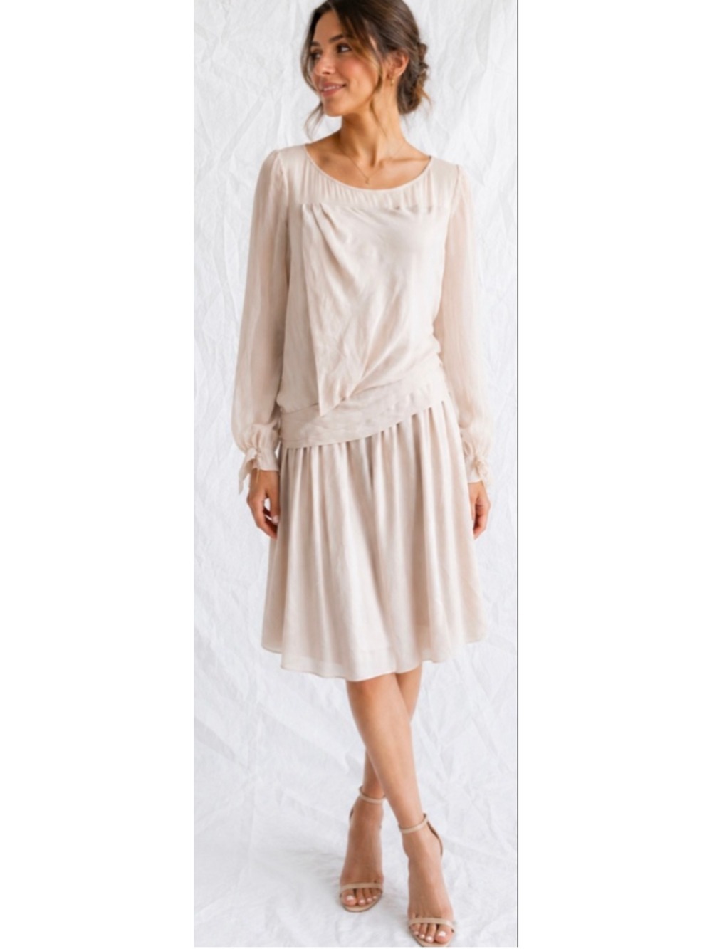 NWT Haute Hippie Long Sleeve Dress S Beige Silk